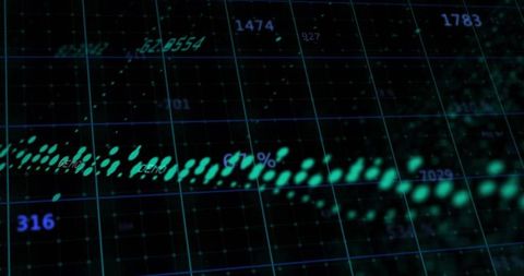 Teal Dotted Waveform Tilting Across Dark Market Grid Pulsing Percent Telemetry Analytics