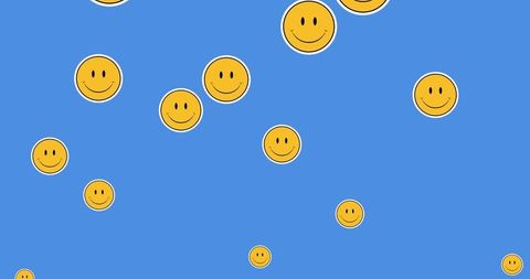 Smiling Emojis Floating on Blue Background