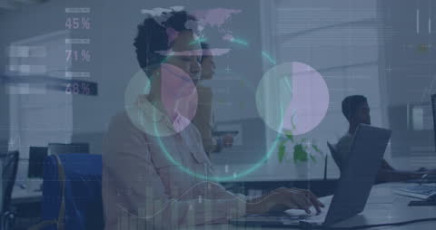 Business Professionals Analyzing Data with Global Financial Overlays