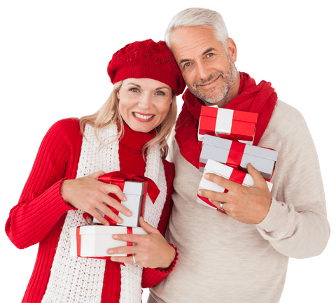 happy caucasian couple holding christmas gifts - Download Free Stock Videos Pikwizard.com