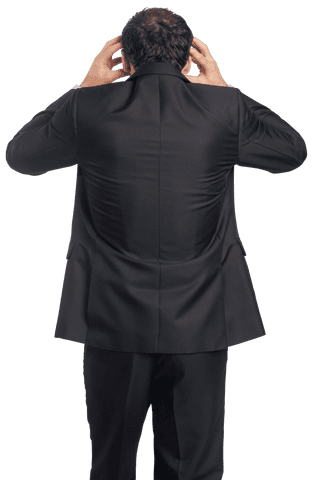 Transparent Stressed Businessman with Hands on Head from Back View