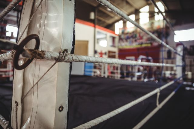 Ropes of boxing ring in fitness studio