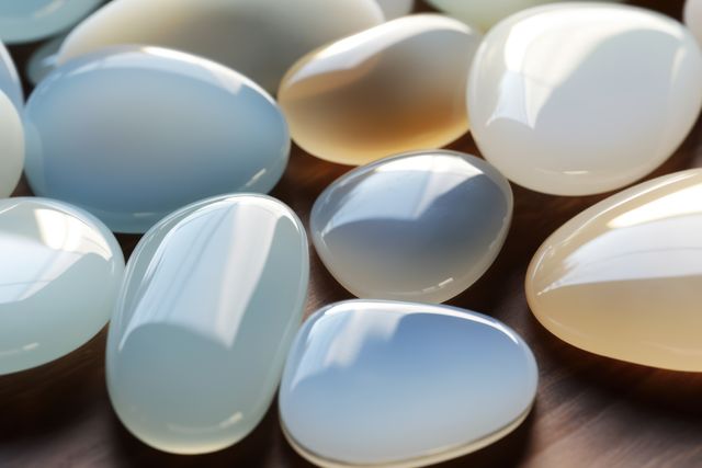 Smooth, polished ceramic and cream-toned stones on flat surface. Ideal for relaxation concepts, spa decor, zen gardens, and natural wellness promotions.