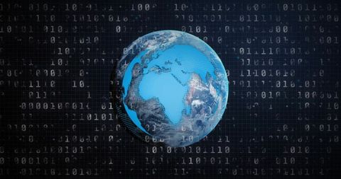 Digital earth with binary code on cyber grid background