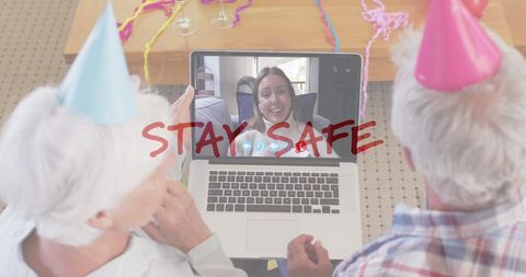 Senior Couple Virtual Celebration Video Call with Family