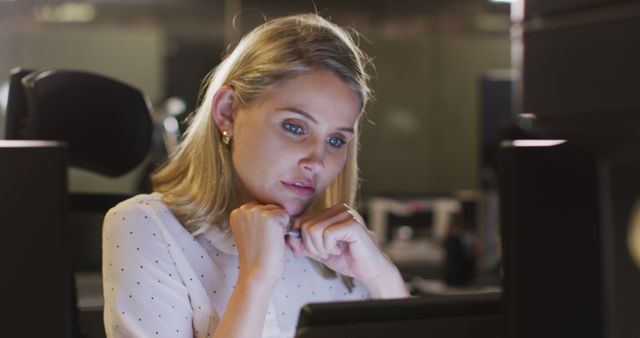 Pensive Businesswoman Working Late at Office - Download Free Stock Images Pikwizard.com