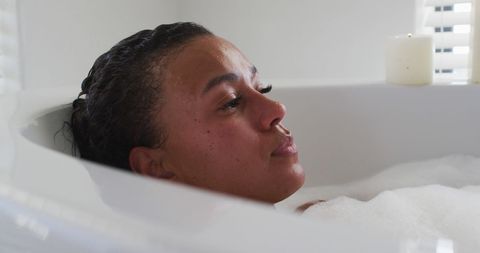 Relaxed in Bathtub: Rejuvenating Self-Care At Home - Download Free Stock Images Pikwizard.com