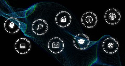 Digital Networking Visualization with Icon Array on Dark Background - Download Free Stock Images Pikwizard.com