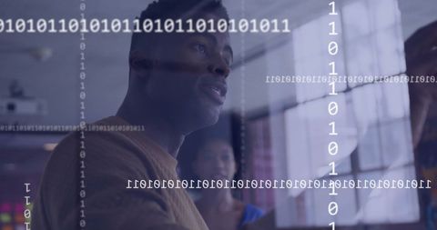 Professionals Collaborating with Transparent Code Interface - Download Free Stock Images Pikwizard.com