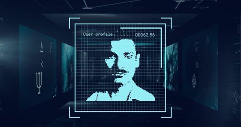 Futuristic Interface with Floating Pixelated Male Face - Download Free Stock Images Pikwizard.com