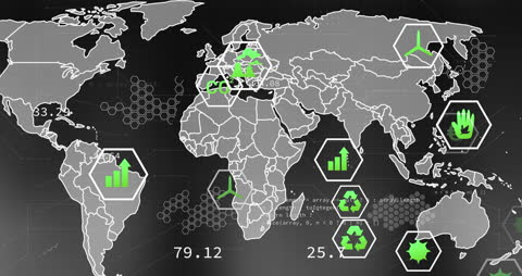 Global Business Technology Concept with Digital Icons on World Map