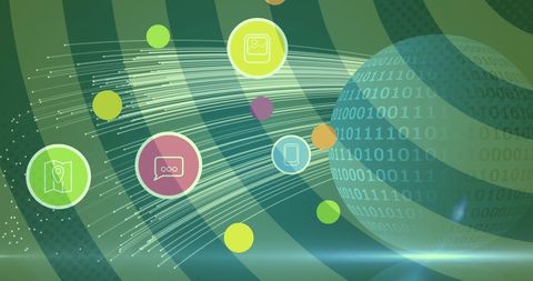 Digital Icons and Binary Code on Ethereal Green Background - Download Free Stock Images Pikwizard.com
