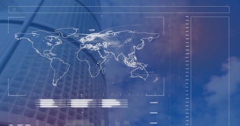 Digital Interface with World Map Over Urban Skyline - Download Free Stock Images Pikwizard.com