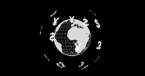 Rotating Earth with Global Currency Symbols
