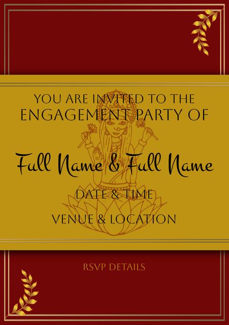 Elegant Indian Engagement Invitation with Floral Motif and Gold Accents - Download Free Stock Templates Pikwizard.com