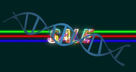 Futuristic DNA Helix with Neon SALE Sign in Cyberpunk Style