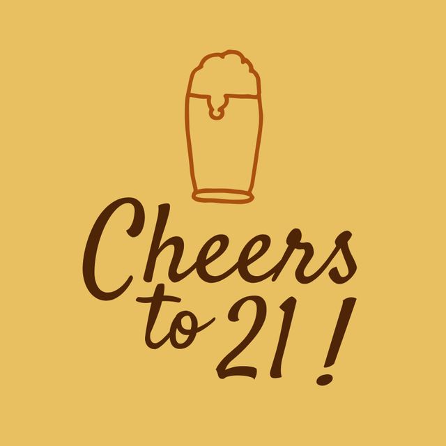 Cheers to 21 Text With Beer Glass on Yellow Background Celebration - Download Free Stock Videos Pikwizard.com