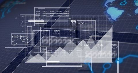 Futuristic digital interface display with modern data panels