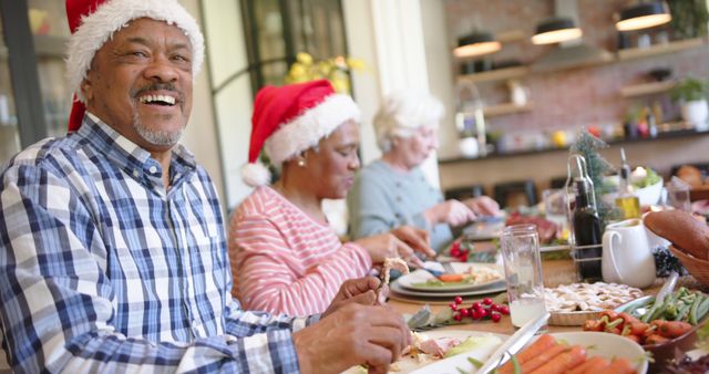 Smiling Multiracial Family Celebrating Christmas with Festive Meal - Download Free Stock Images Pikwizard.com