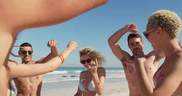 Group of Friends Enjoying Beach Summer Party in Swimwear - Download Free Stock Images Pikwizard.com