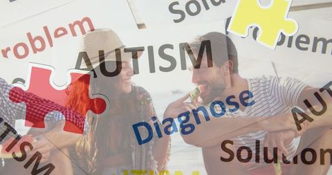 Autism Awareness at Beach Gathering with Friends Smiling
