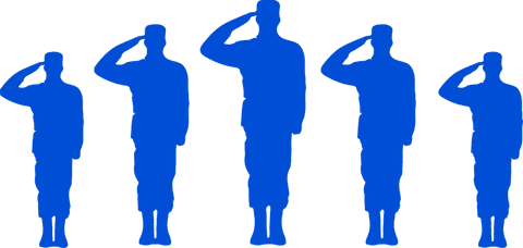 Five Soldier Silhouettes Saluting on Transparent Background