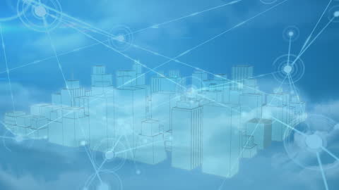 Digital Network Connections Over 3D Urban Skyline