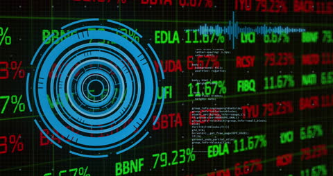 Digital Scanner Animation Overlaying Stock Market Data