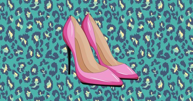 Pink Heels on Stylish Green Leopard Pattern - Download Free Stock Images Pikwizard.com