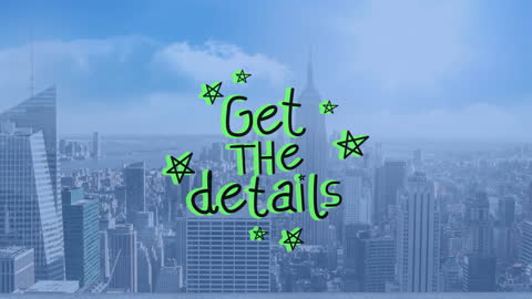 Animated Get The Details Text Over Cityscape Backdrop
