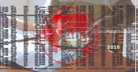 Senior Professional Analyzing Data on Laptop with Global Projection