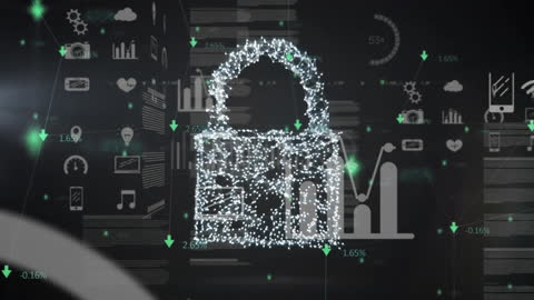 Abstract Digital Data Security Visual with Floating Padlock