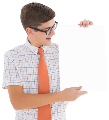 hipster guy displaying blank transparent card with enthusiasm - Download Free Stock Videos Pikwizard.com