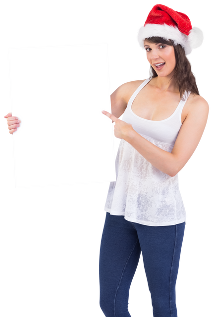 Smiling Woman in Santa Hat Holding Blank Transparent Poster Board - Download Free Stock Videos Pikwizard.com