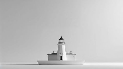 Minimalist White Lighthouse Model on Pale Backdrop