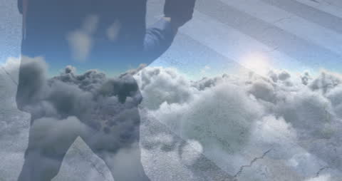 Overlay of Urban Journey with Dreamy Sky Element