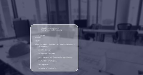 Digital data processing overlaid on office scene