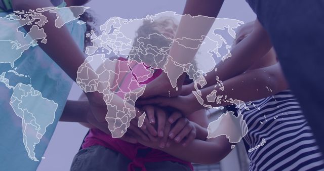 Children Holding Hands on World Map Background Promoting Global Unity - Download Free Stock Images Pikwizard.com