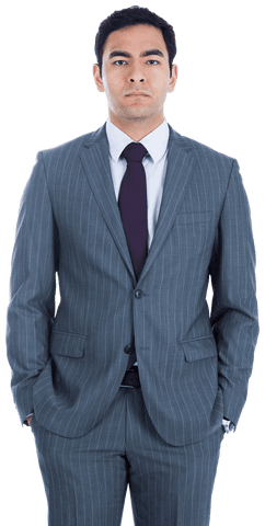 Serious Businessman in Suit with Hands in Pockets, Transparent Background