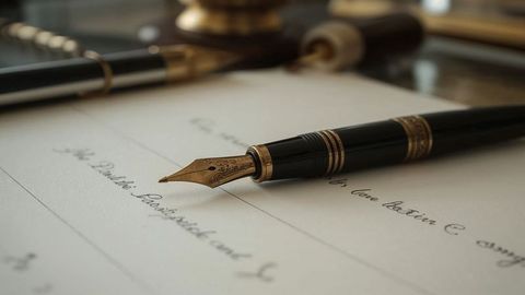 Elegant fountain pen on desk with cursive manuscript