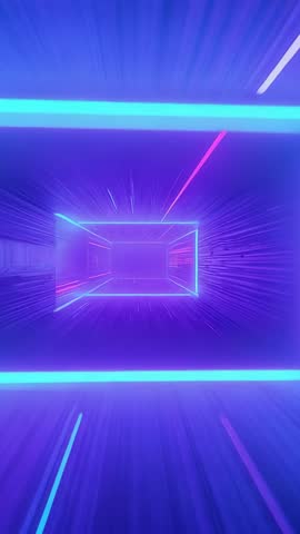 Vertical video neon tunnel racing with cyan magenta streaks and pulsing portal frames