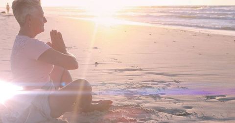 Serene Yoga Meditation at Sunrise on Sandy Beach - Download Free Stock Images Pikwizard.com