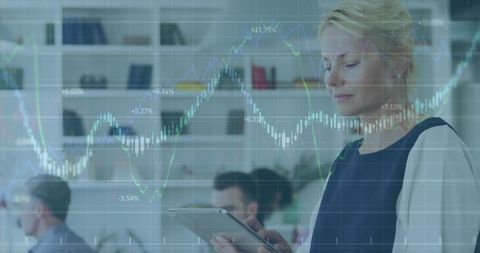 Businesswoman Analyzing Data on Digital Tablet in Office Environment