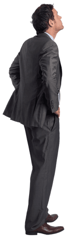 Smiling Businessman with Hands on Hips, Transparent Background