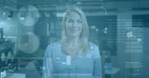 Businesswoman Analyzing Financial Data Technology Overlay