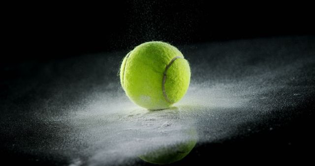 Close-up of bouncing ball with powder on black background