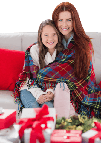 transparent mother and daughter celebrating christmas hugging on sofa - Download Free Stock Videos Pikwizard.com