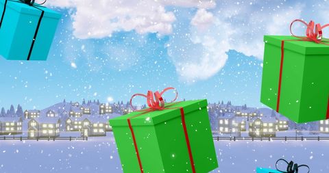 Floating Holiday Presents in Snowy Winter Wonderland - Download Free Stock Images Pikwizard.com