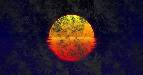 Stylized radiant sun with reflection and grunge texture