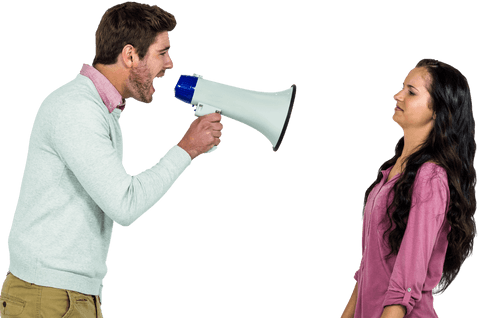 Transparent Image of Man Shouting at Woman with Megaphone - Download Free Stock Videos Pikwizard.com